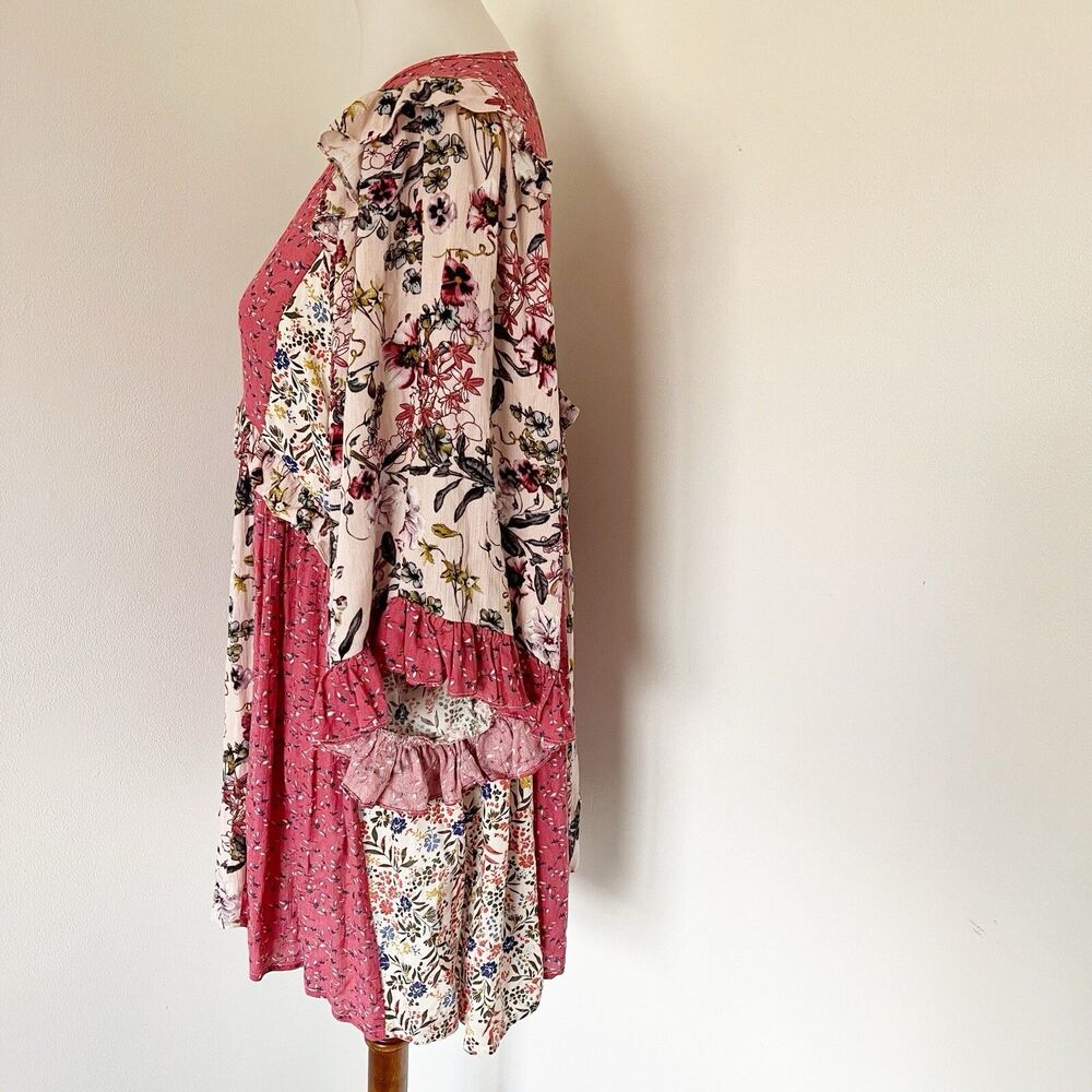 GiGio Oversized Tunic Blouse Top Shirt Dress Size Medium Floral Cottagecore Boho - Picture 15 of 16